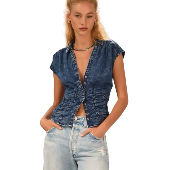 Anthropologie Blue Denim Top - Picture 2 of 7